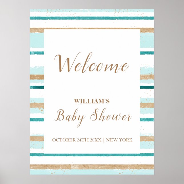 Poster Chá de fraldas Dourado Verde Moderno de Boas-vinda (Frente)