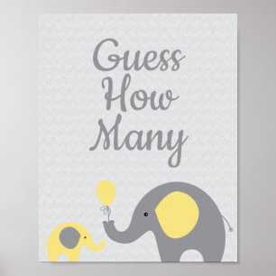 Poster Chá de fraldas Elefante Amarelo Adivinha Quantos S