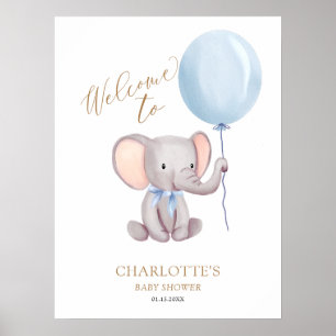 Poster Chá de fraldas Elefante Blue Balloon
