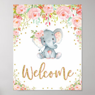 Poster Chá de fraldas Elefante Cor-de-Rosa Boho Decência