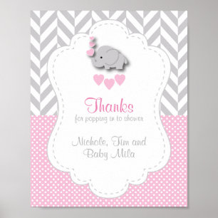 Poster Chá de fraldas Elefante De Cinza Branca, Rosa, Obr