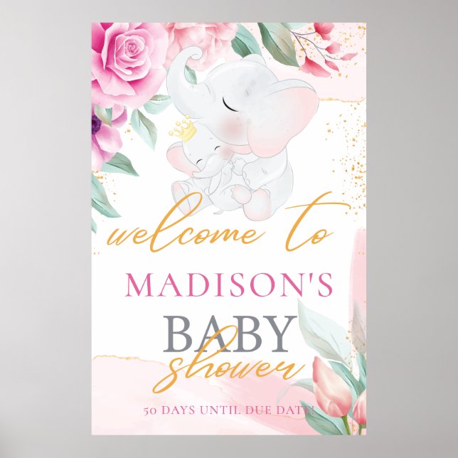 Poster Chá de fraldas Elefante Elegante Personalizado (Frente)