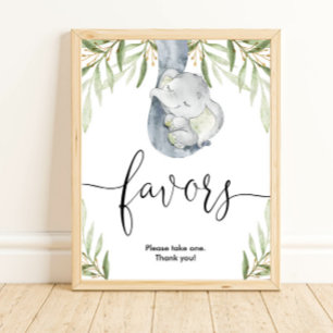 Poster Chá de fraldas elefante favorece o ouro verde