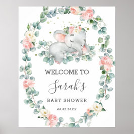 Poster Chá de fraldas Elefante Floral Greenery Boas-vinda