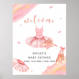 Poster Chá de fraldas Elegante rosa Ballerina de boas-vin