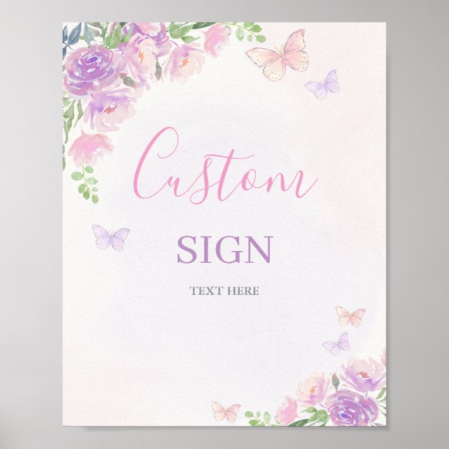 Poster Chá de fraldas entonado com borboleta personalizad (Frente)