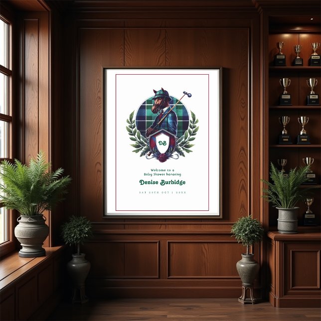 Poster Chá de fraldas Equestrian Preppy Bem vindo (Preppy Equestrian Baby Shower Welcome Poster)