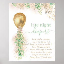 Poster Chá de fraldas Eucalyptus Balloon Fraldas Noturnas