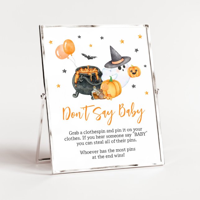 Poster Chá de fraldas Fantasma Laranja Boo Não Diga Amor (Ghost Halloween Baby Shower Don't Say Baby Sign)