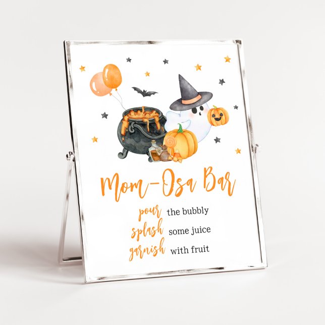 Poster Chá de fraldas Fantasma Orange Little Boo Mãe Bar  (Ghost Halloween Baby Shower Mom Osa Bar Sign)