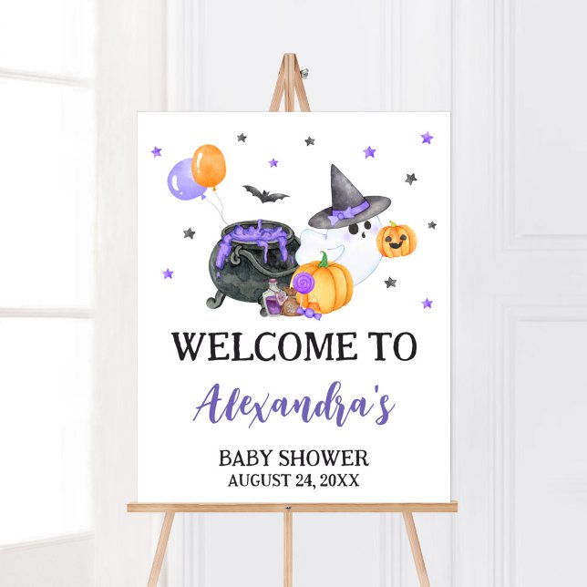 Poster Chá de fraldas Fantasma Roxo (Ghost Halloween Baby Shower Welcome Sign)