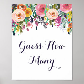 Poster Chá de fraldas Flor Adivinha Quantos Sinais De Jog
