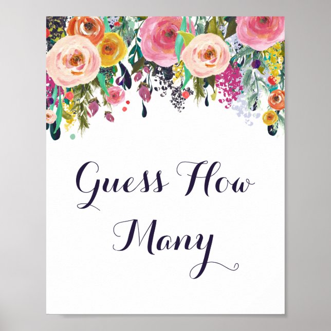 Poster Chá de fraldas Flor Adivinha Quantos Sinais De Jog (Frente)