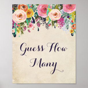 Poster Chá de fraldas Flor Adivinha Quantos Sinais De Jog