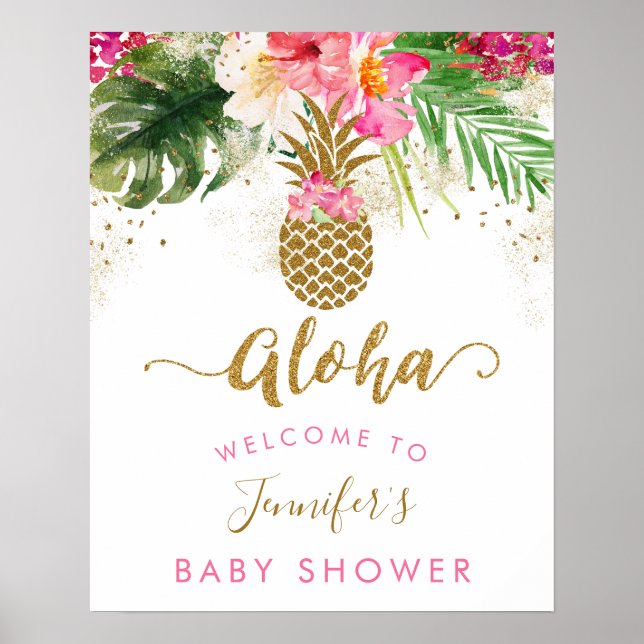 Poster Chá de fraldas Floral Aloha Pineapple de Boas-vind (Frente)