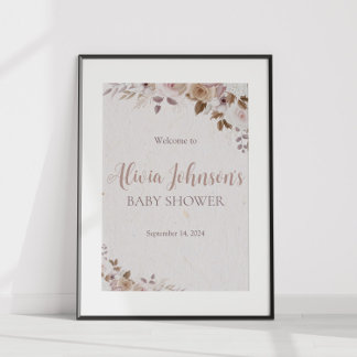 Poster Chá de fraldas Floral Boho Brown