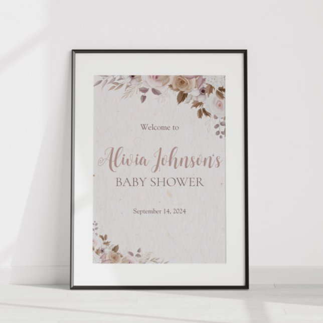 Poster Chá de fraldas Floral Boho Brown (Criador carregado)