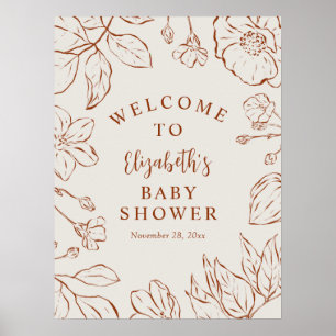 Poster Chá de fraldas Floral Botânico Laranja Queimado Be