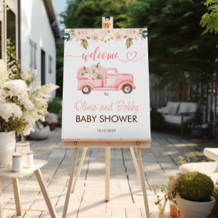 Poster Chá de fraldas Floral de Abóbora Rosa, Cor-de-rosa