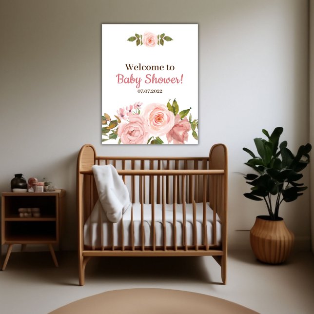 Poster Chá de fraldas Floral de Rosa para Aquarela (Blush Rose Watercolor Floral Baby Shower Poster)