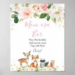 Poster Chá de fraldas Floral de Woodland Blush Mimosa Bar