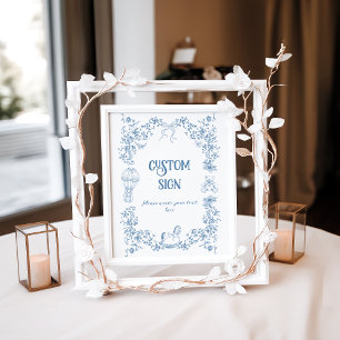 Poster Chá de fraldas Floral Dusty Blue Vintage Personali