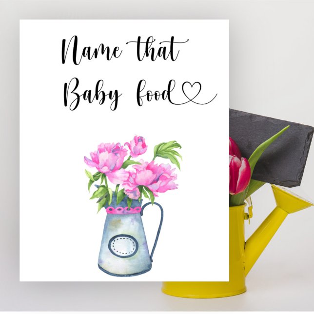 Poster chá de fraldas floral Nome daquela comida bebê (Criador carregado)