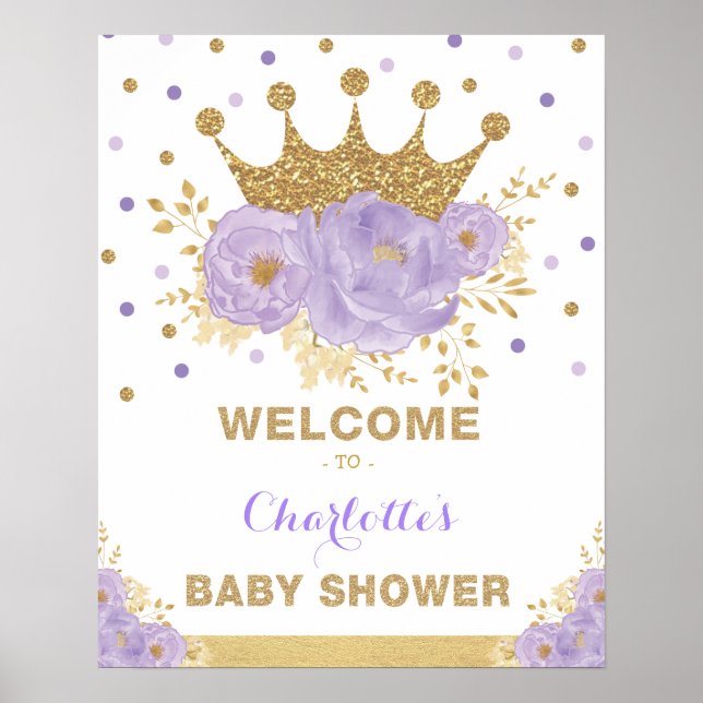 Poster Chá de fraldas Floral Purple da Princesa Crown Bem (Frente)