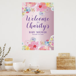 Poster Chá de fraldas Floral Rosa bonito