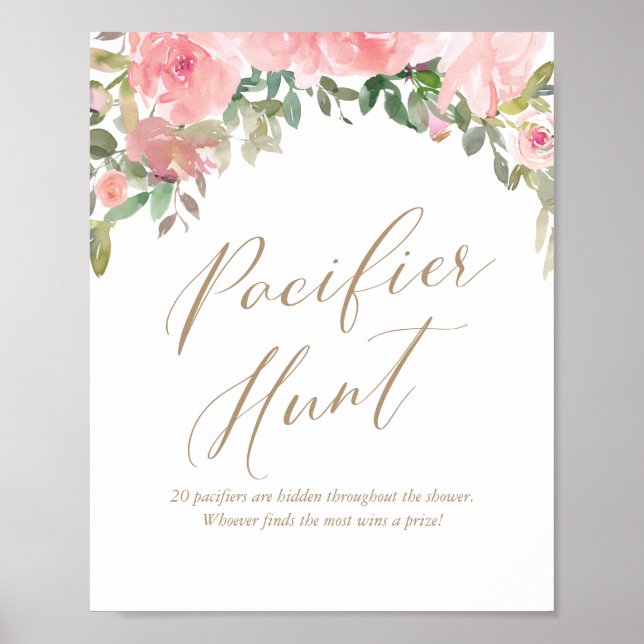 Poster Chá de fraldas Floral Rosa de Caça Pacificadora (Frente)