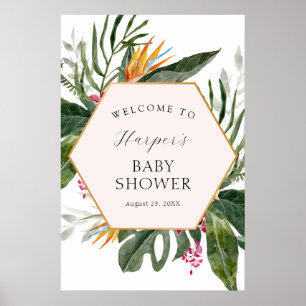 Poster Chá de fraldas Floral Tropical Bem-vindo