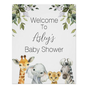 Pôster Chá de fraldas Foliage Safari