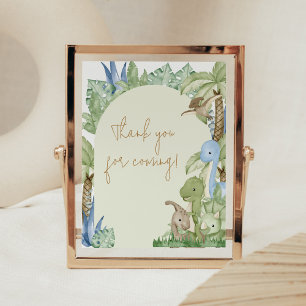 Poster Chá de fraldas Greenery Dinossaur Obrigado por vir
