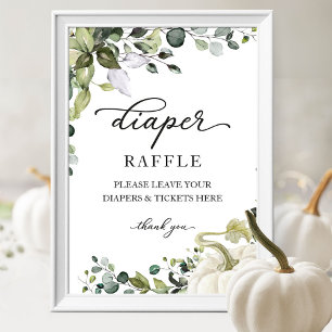 Poster chá de fraldas Greenery Fralda Raffle Sinal de Jo