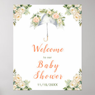 Poster Chá de fraldas Guarda-chuvas Floral