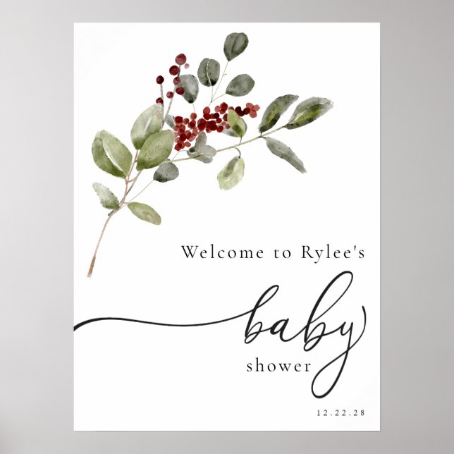 Poster Chá de fraldas Holly Winter Branch Welcome Foam Co (Frente)