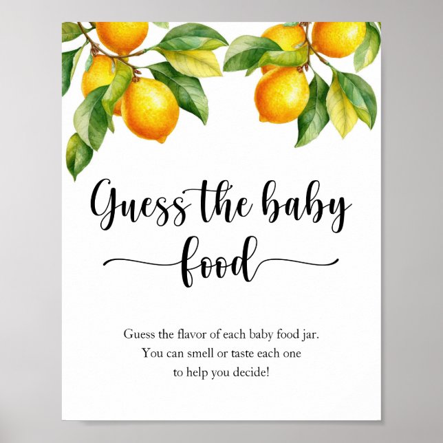 Poster Chá de fraldas Lemon Jogo Adivinha Comida (Frente)