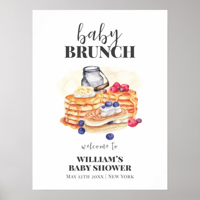 Poster Chá de fraldas Moderno de Leite Pancake Brunch (Frente)