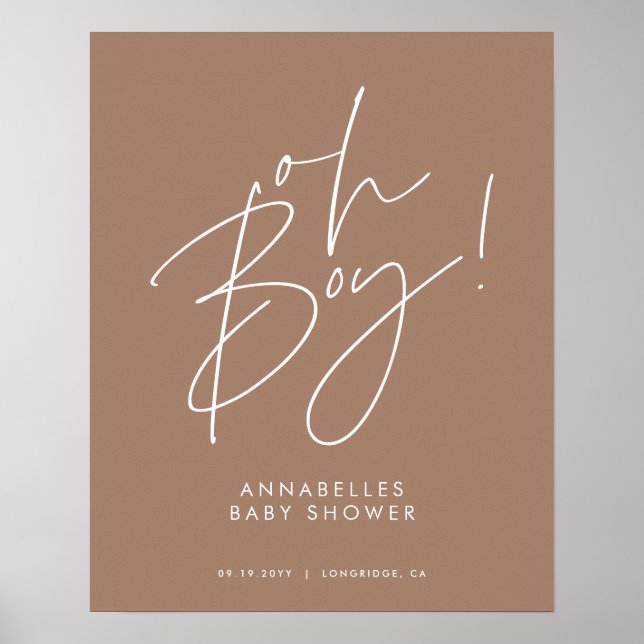 Poster chá de fraldas moderno, elegante castanho (Frente)