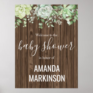 Poster Chá de fraldas Moderno Rustic Green Succulent