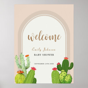 Poster Chá de fraldas Neutral Boho Cactus Arch Bem-vindo