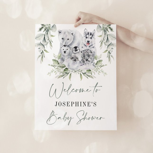 Poster Chá de fraldas neutro de animais árticos de invern (Criador carregado)