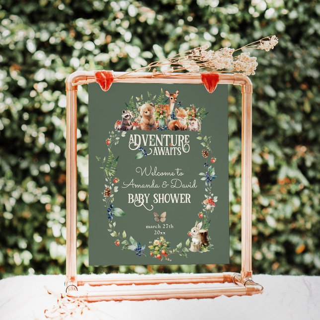 Poster Chá de fraldas Neutro de Aventura de Animais de Fl (Criador carregado)