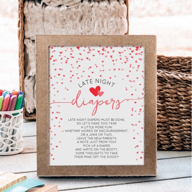 Poster Chá de fraldas Noite Atrasada Fralda Digital (little sweetheart baby shower)