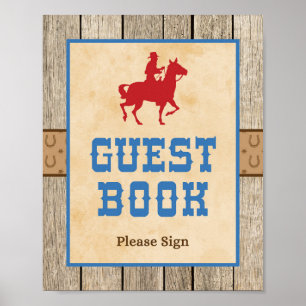 Poster Chá de fraldas Ocidental do Guest Book Sign Cowboy
