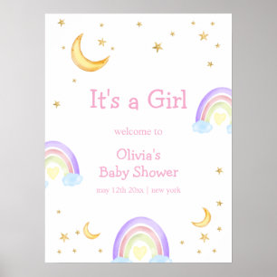 Poster Chá de fraldas Pastel Rainbow Moon Star Bem-vindo