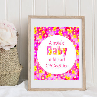Poster Chá de fraldas Personalizado de Flor Rosa bonito