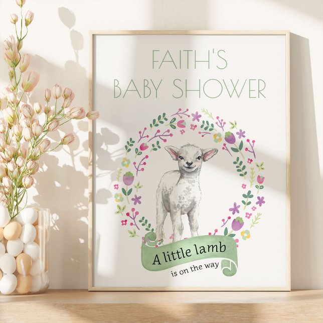 Poster Chá de fraldas personalizado de Primavera de peque (Spring Lamb Welcome Sign from my Little Bunny & Little Lamb Baby Shower collection)