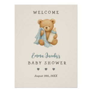 Pôster Chá de fraldas personalizado do Urso de Teddy Bem-