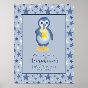 Poster Chá de fraldas Pinguim Estrela Azul Bem-vindo